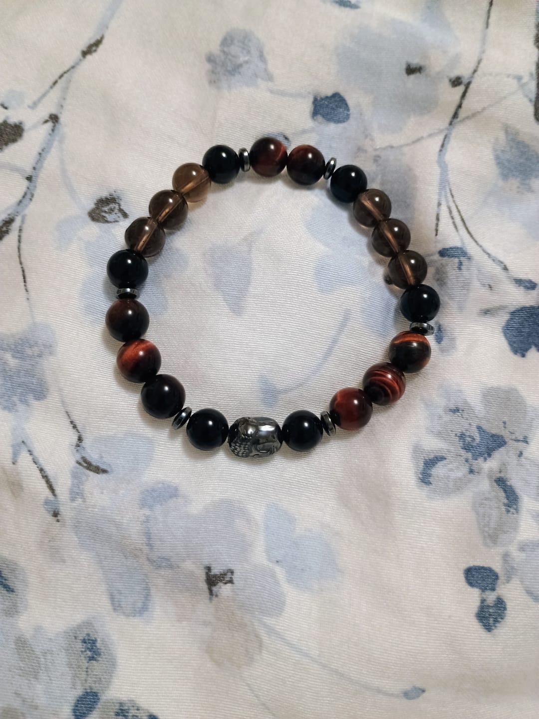 Customer photo review of 108 Natural Red Tiger Eye Black Onyx & Smoky Quartz Mala Beads