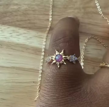 Customer photo review of Adjustable Enchanted Sun Ring with Iridescent Stone