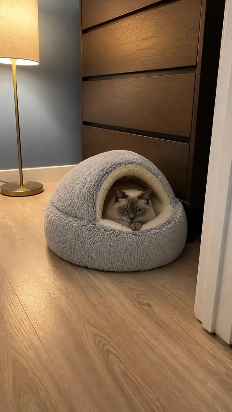 Customer photo review of Snuggle Haven Cozy Cave Pet Bed
