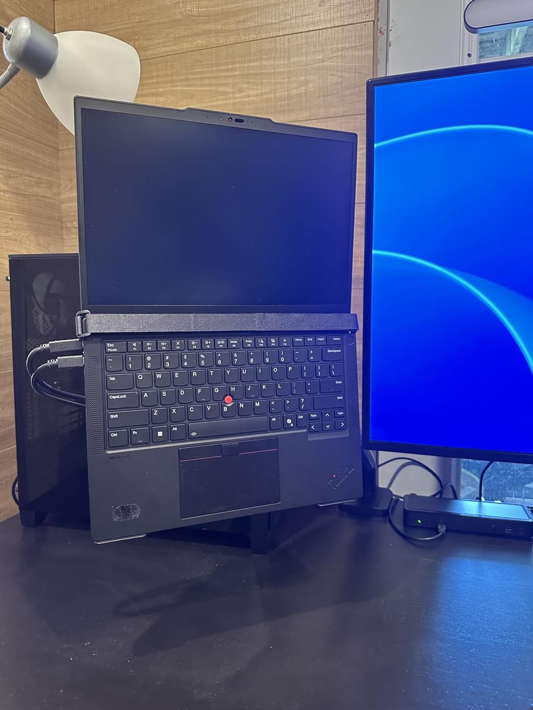 Customer photo review of 2-in-1 Laptop & Monitor Desk Mount