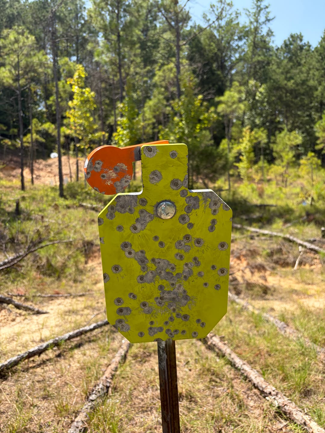 Customer photo review of AR500 Steel Shooting Target 3/8 Inch Thick 7" x 12" Hostage with T-Post Target Holder Mount
