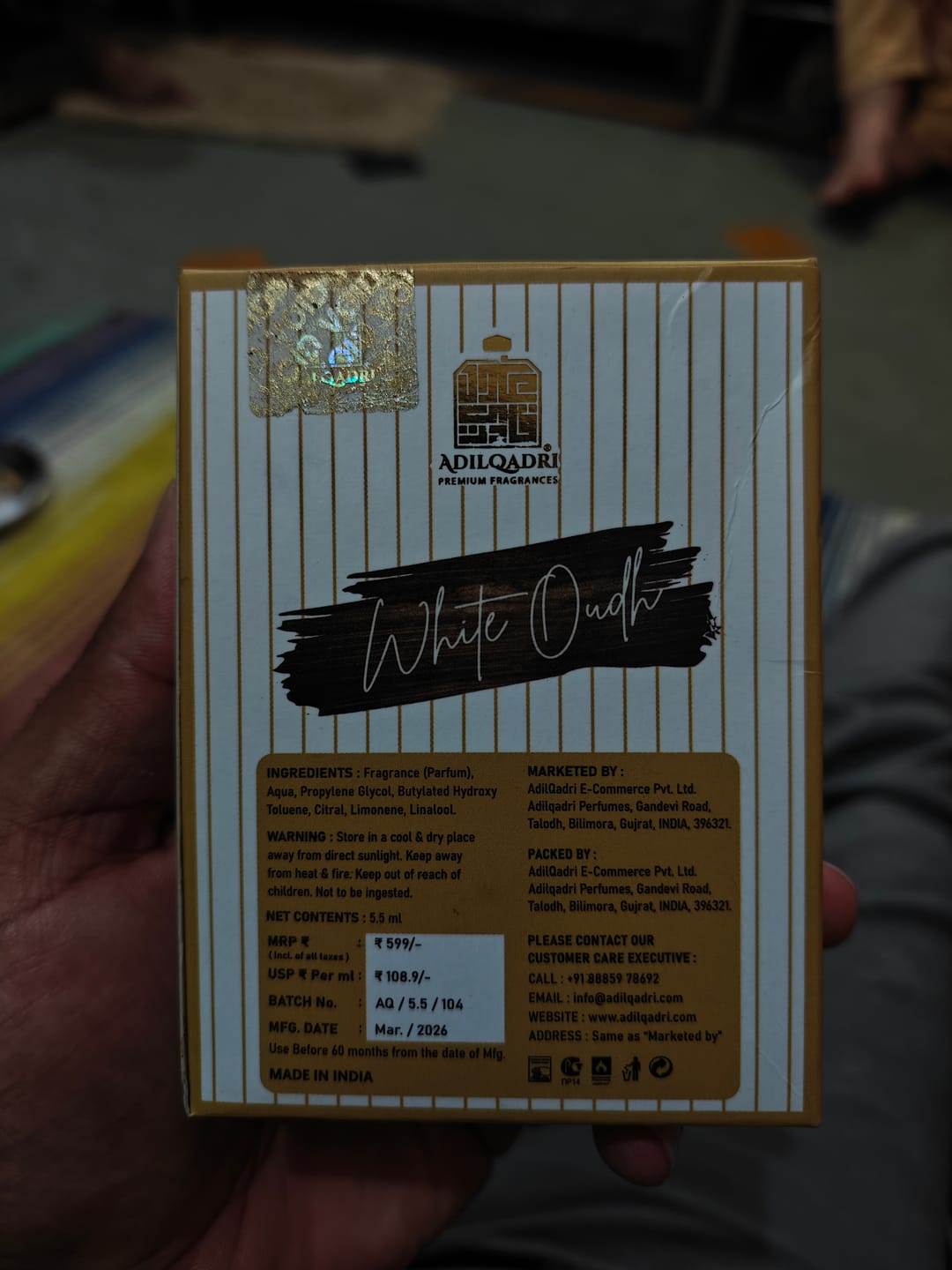 Customer photo review of White Oudh Luxury Attar Perfume