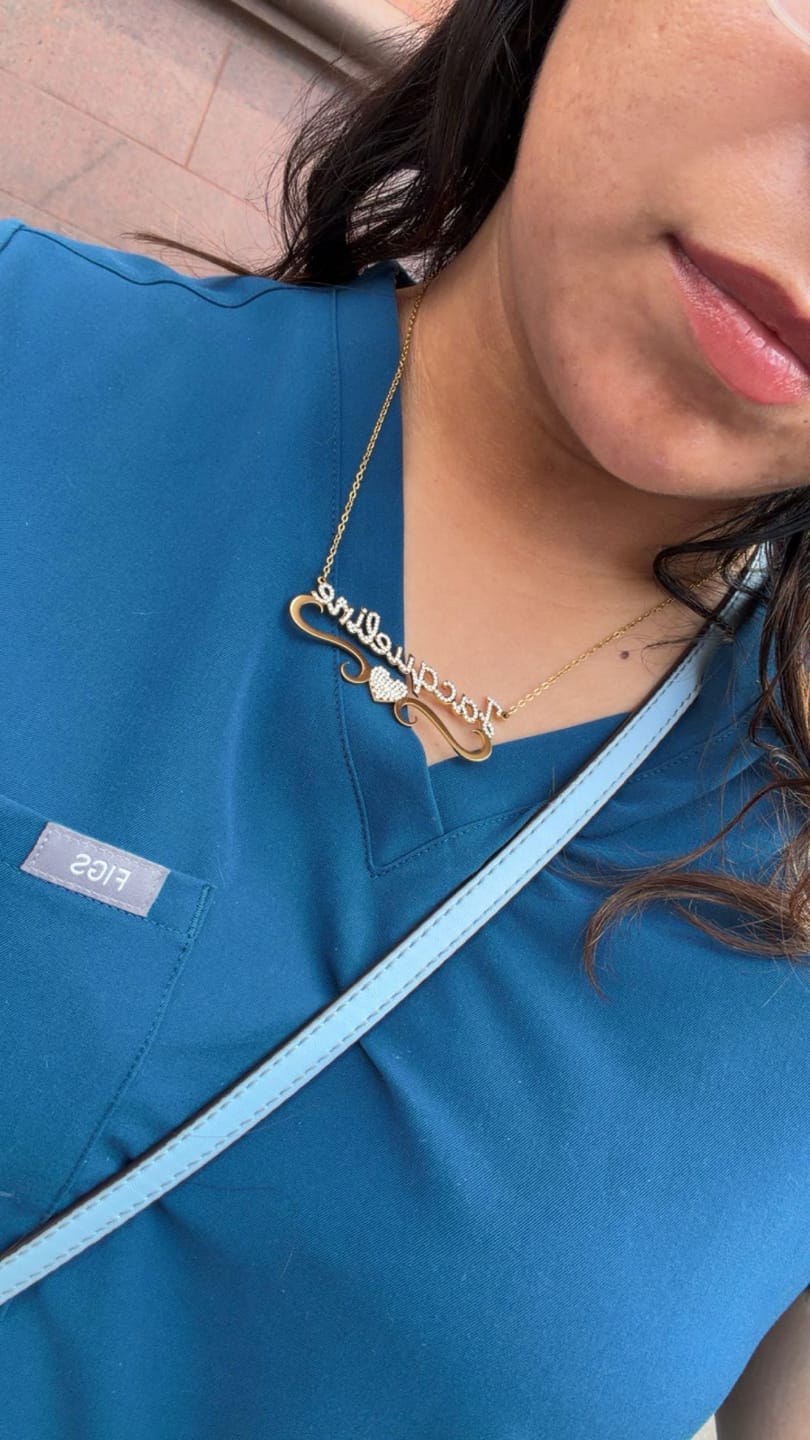 Customer photo review of Iced Heart Name Necklace