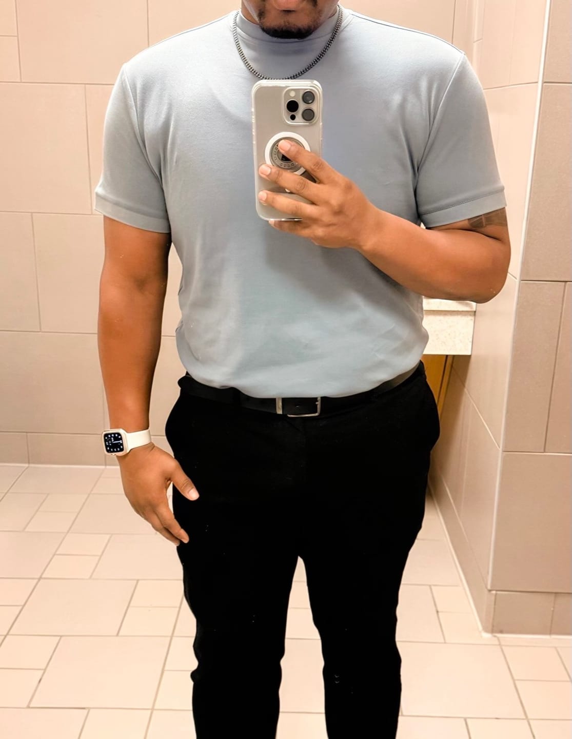 Customer photo review of Mock Neck T-Shirt