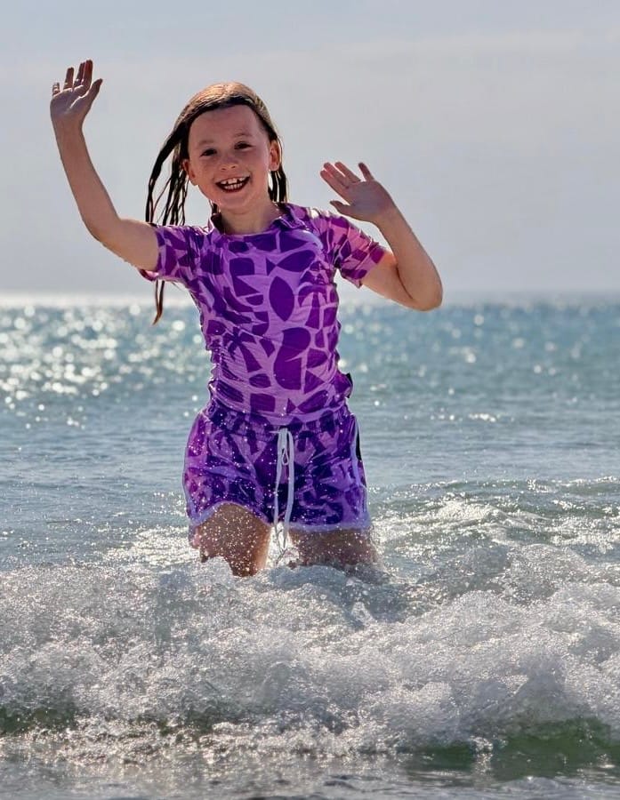 Customer photo review of Beach Comber Violet Swim Trunks