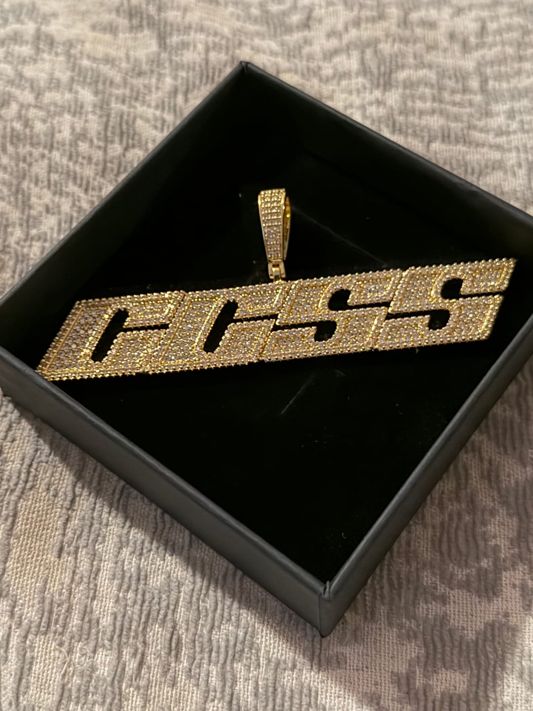 Customer photo review of Slanted Custom Letter Pendant