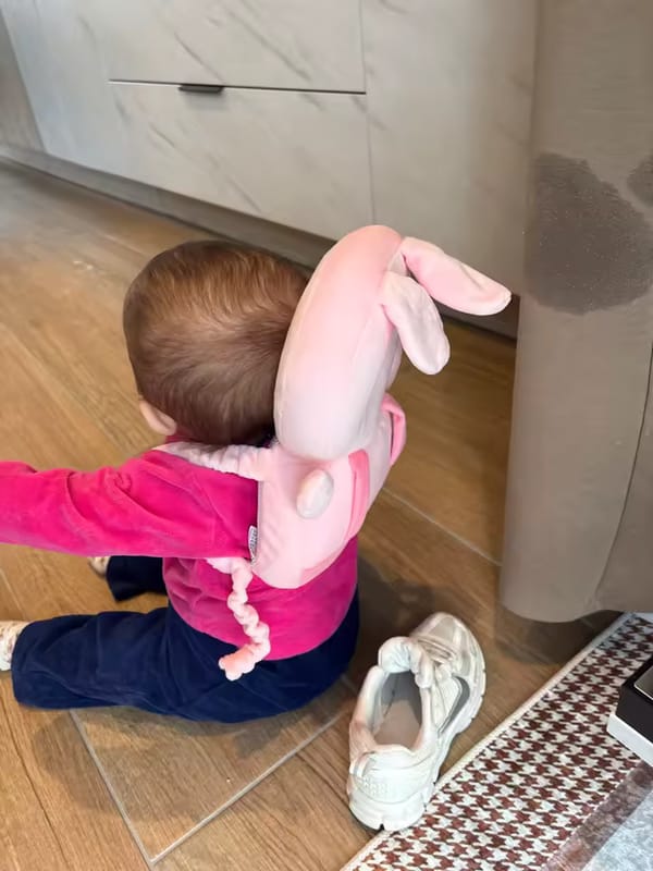 Customer photo review of Tumble Buddy — Baby Head Protector Backpack