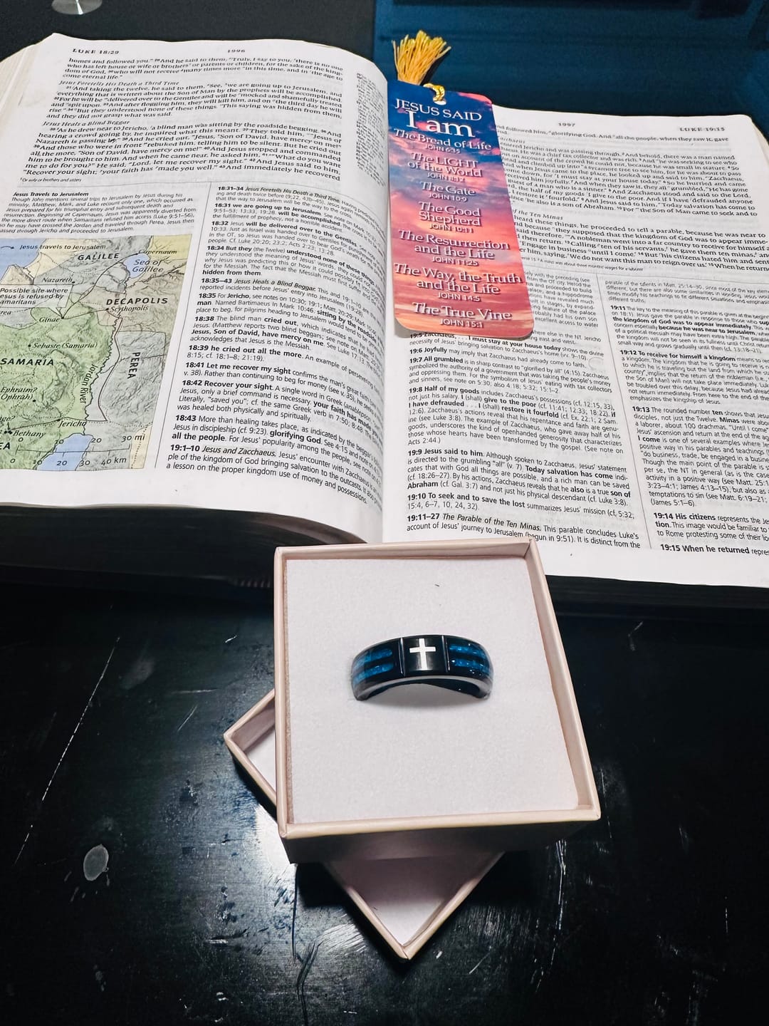 Customer photo review of FREE Today: Modern Titanium Steel Cross Ring with Laser Blue Inlay: Serenity in Christ's Blue Light