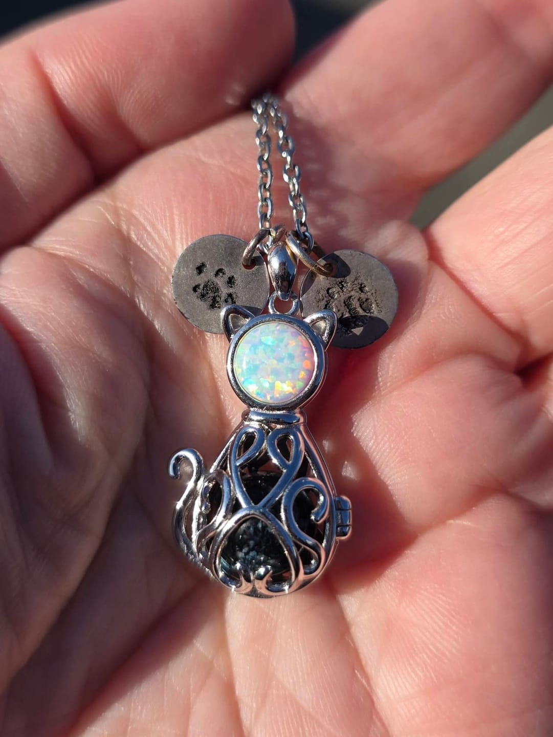 Customer photo review of Opal Cat Pendant with 10mm Ash Marble
