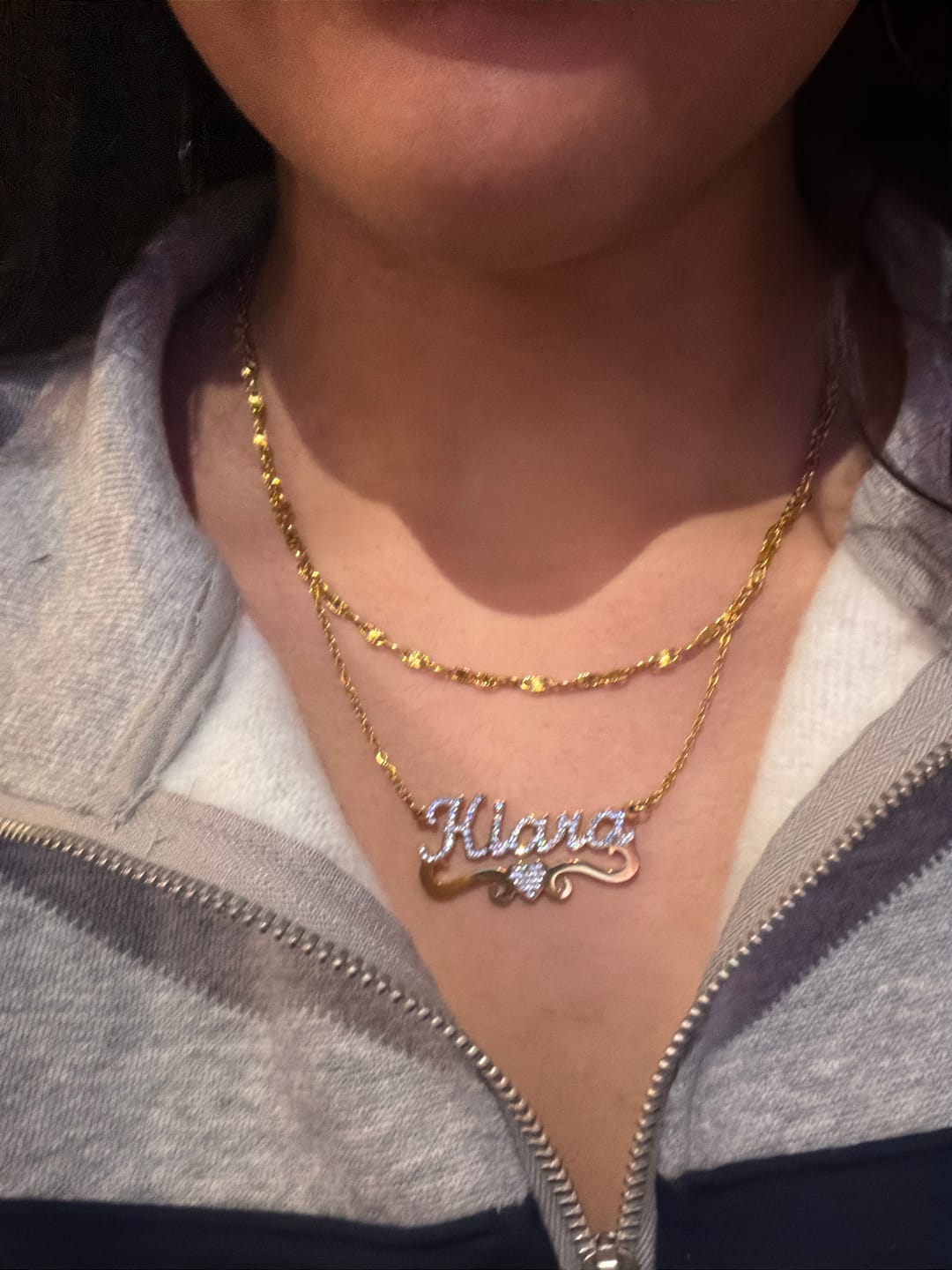 Customer photo review of Iced Heart Name Necklace