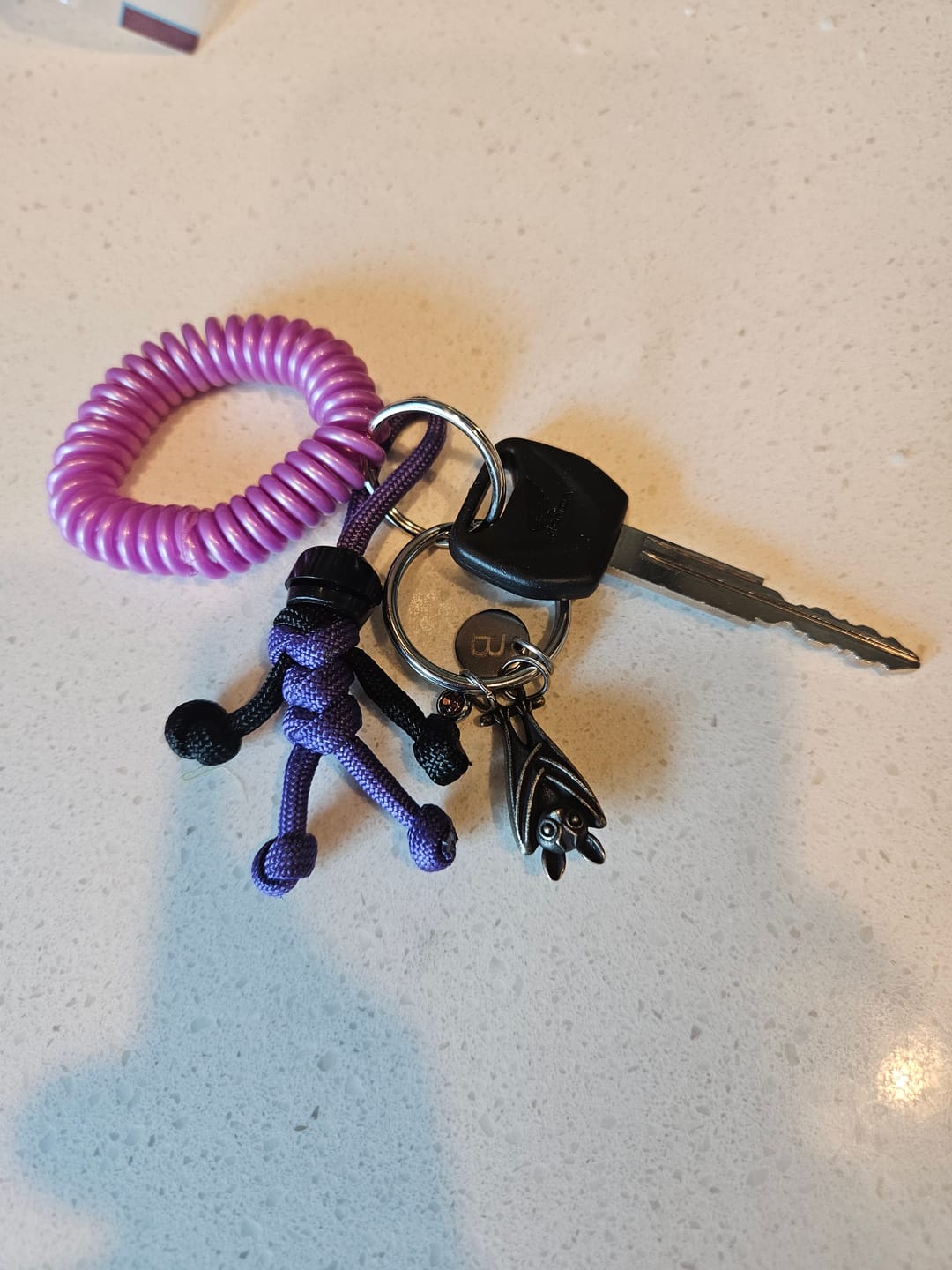 Customer photo review of Black Purple Biker Keychain
