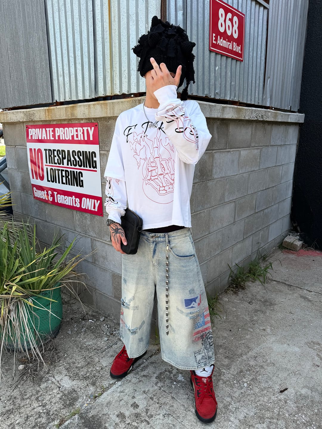 Customer photo review of Punk Graphic Baggy Denim Jorts-579