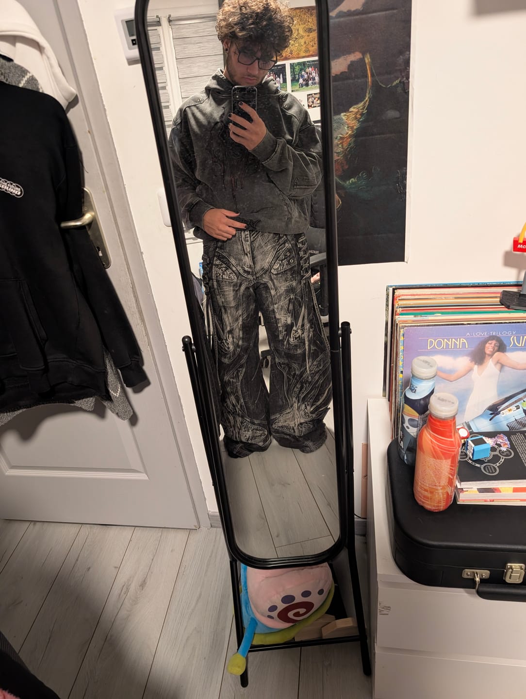 Customer photo review of Deconstructed Flared Patchwork Denim Jeans Black