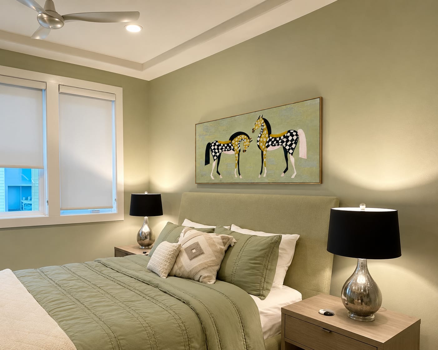 Customer photo review of “Checkered Meadow Horses” – Whimsical Folk Horse Impasto Oil Painting