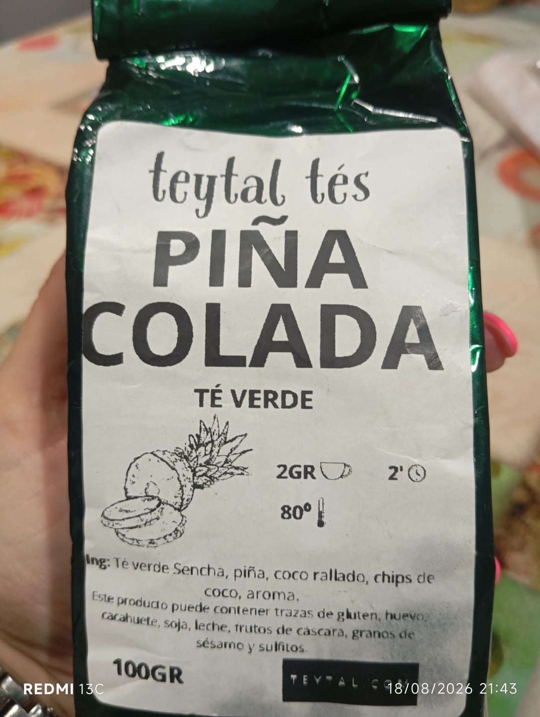 Customer photo review of Piña Colada Diurético Té Verde 100gr 50 tazas