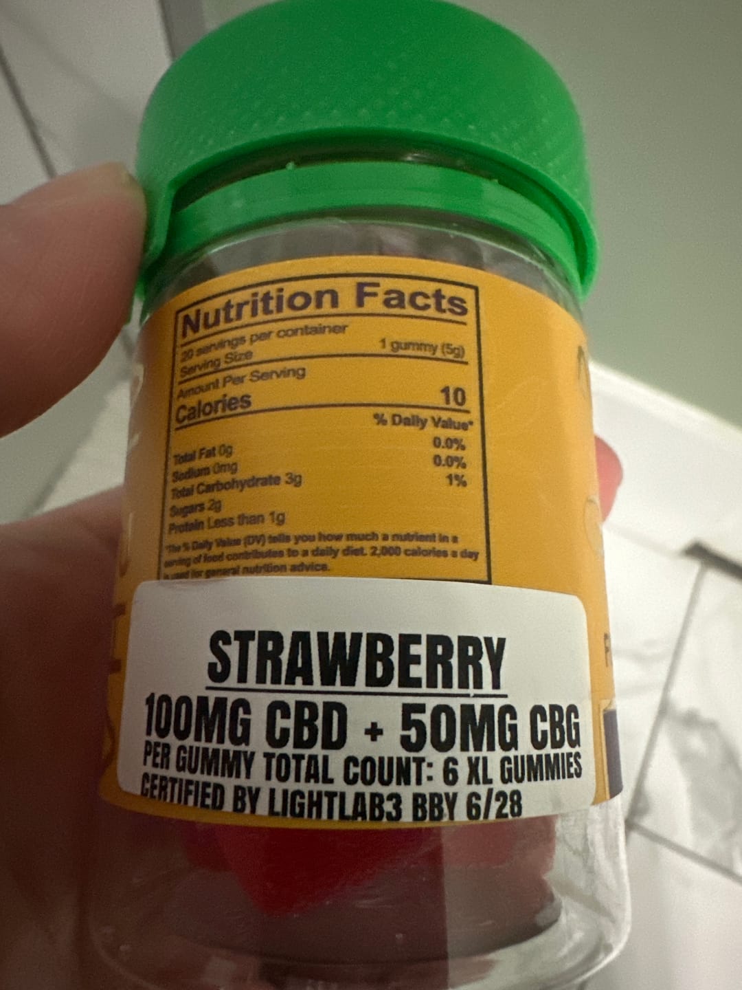 Customer photo review of STRAWBERRY Just CBD + CBG Gummies 6 CT Energy zero-thc