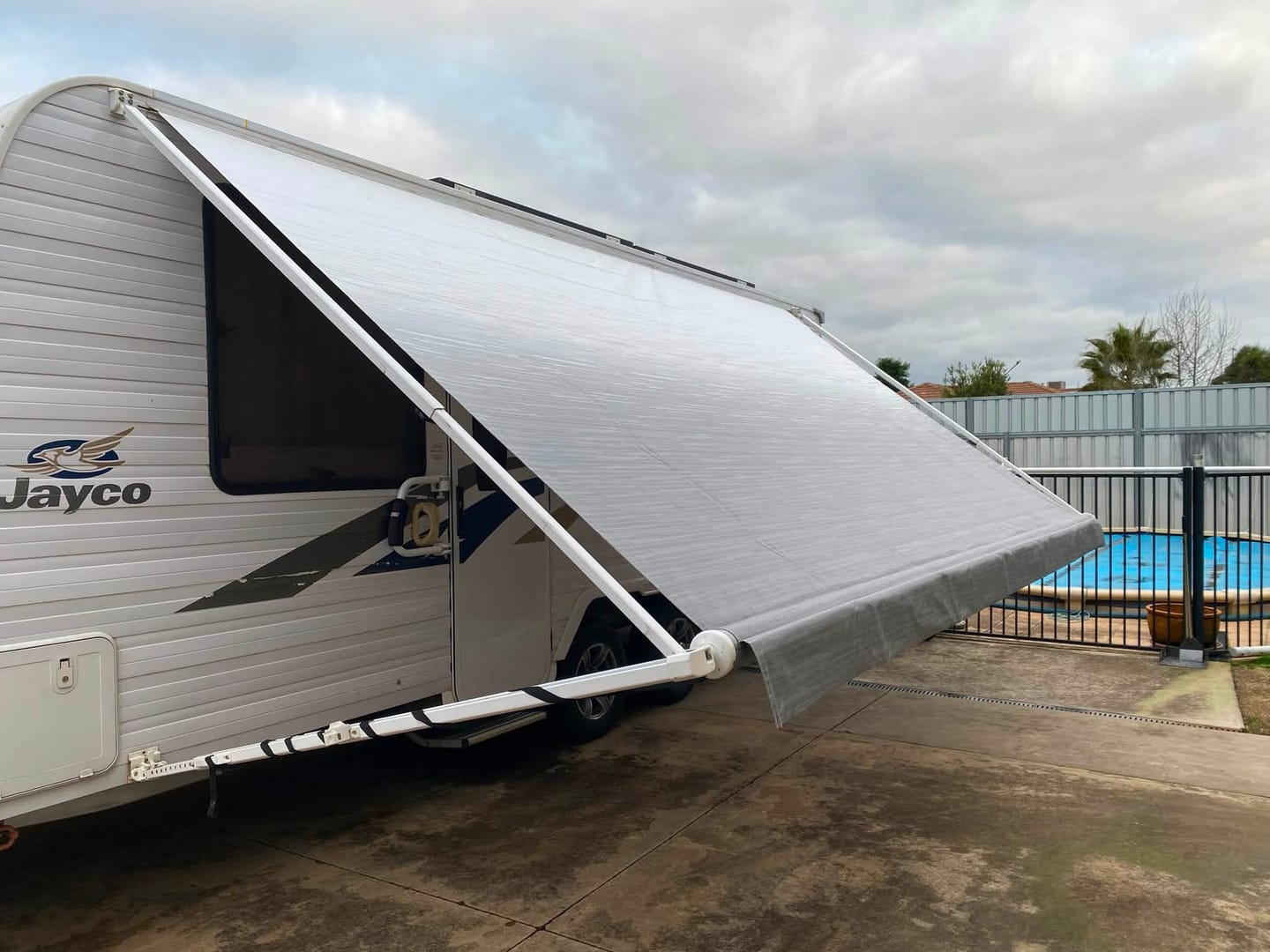 Customer photo review of Awning Replacement Vinyl - Grey Fade WA2006