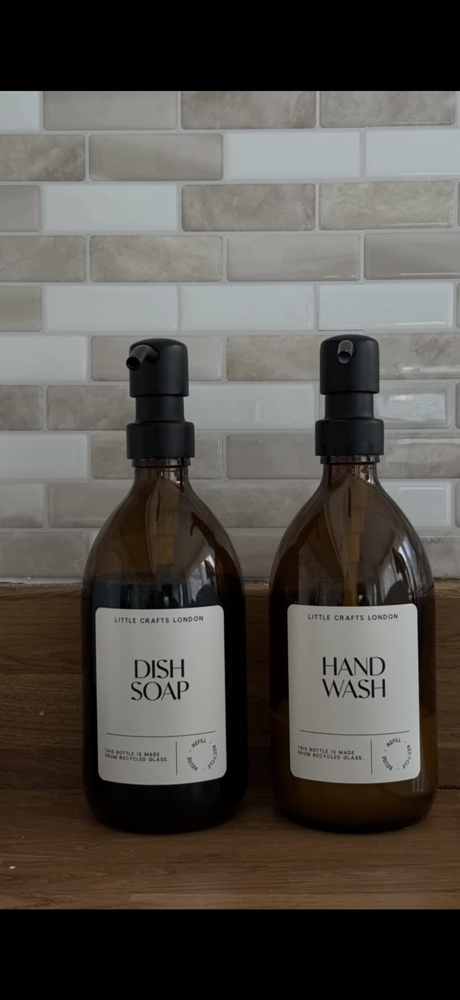 Customer photo review of 500ml Amber Glass Bottle with Metal Pump White Label