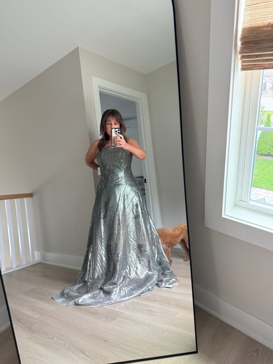 Customer photo review of Sequin Embroidered A-Line Strapless Gown