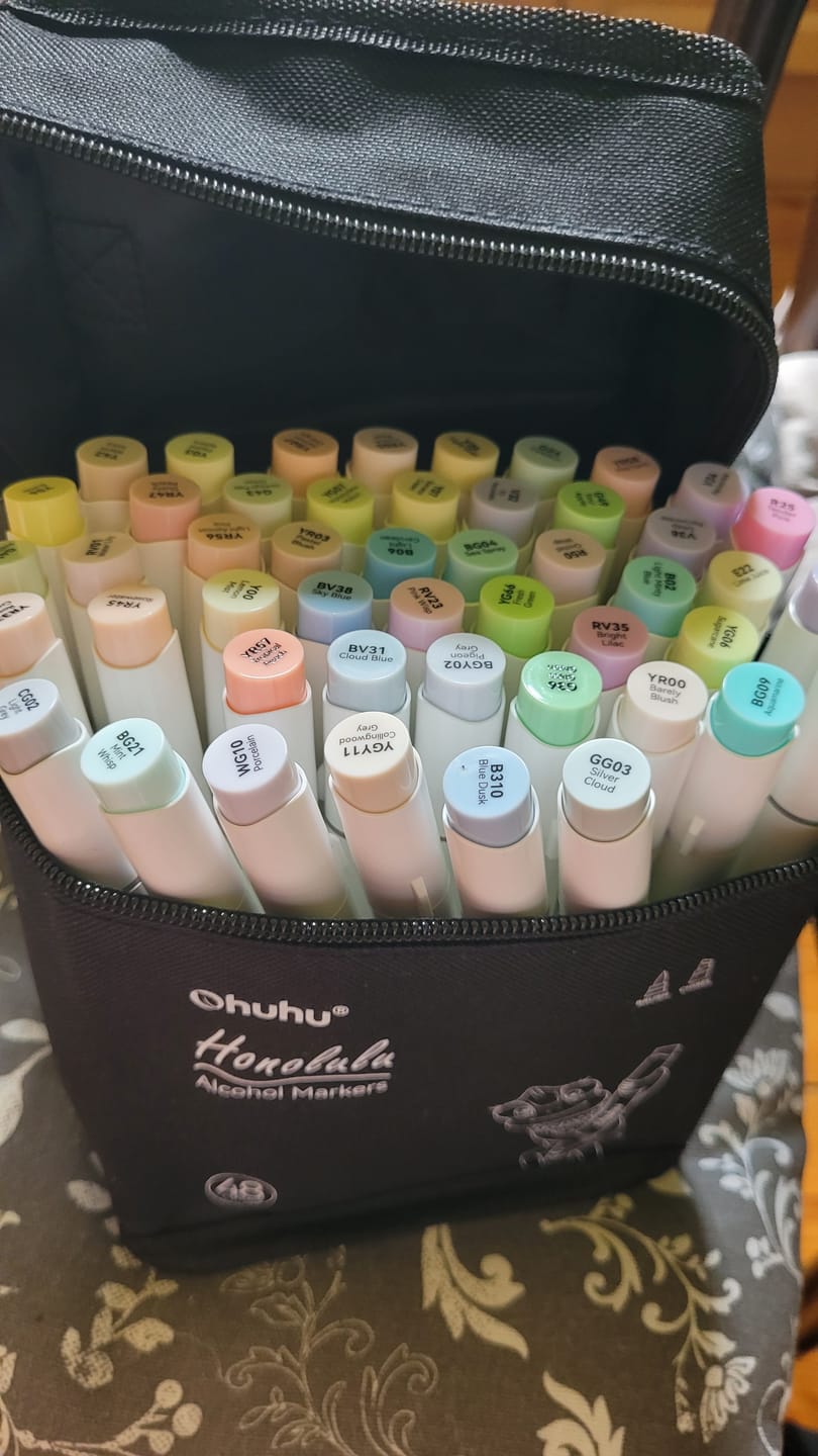 Customer photo review of Ohuhu Honolulu New 48 Pastel Colors Dual Tips Alcohol Art Markers - Blossoming (New Color Codes)