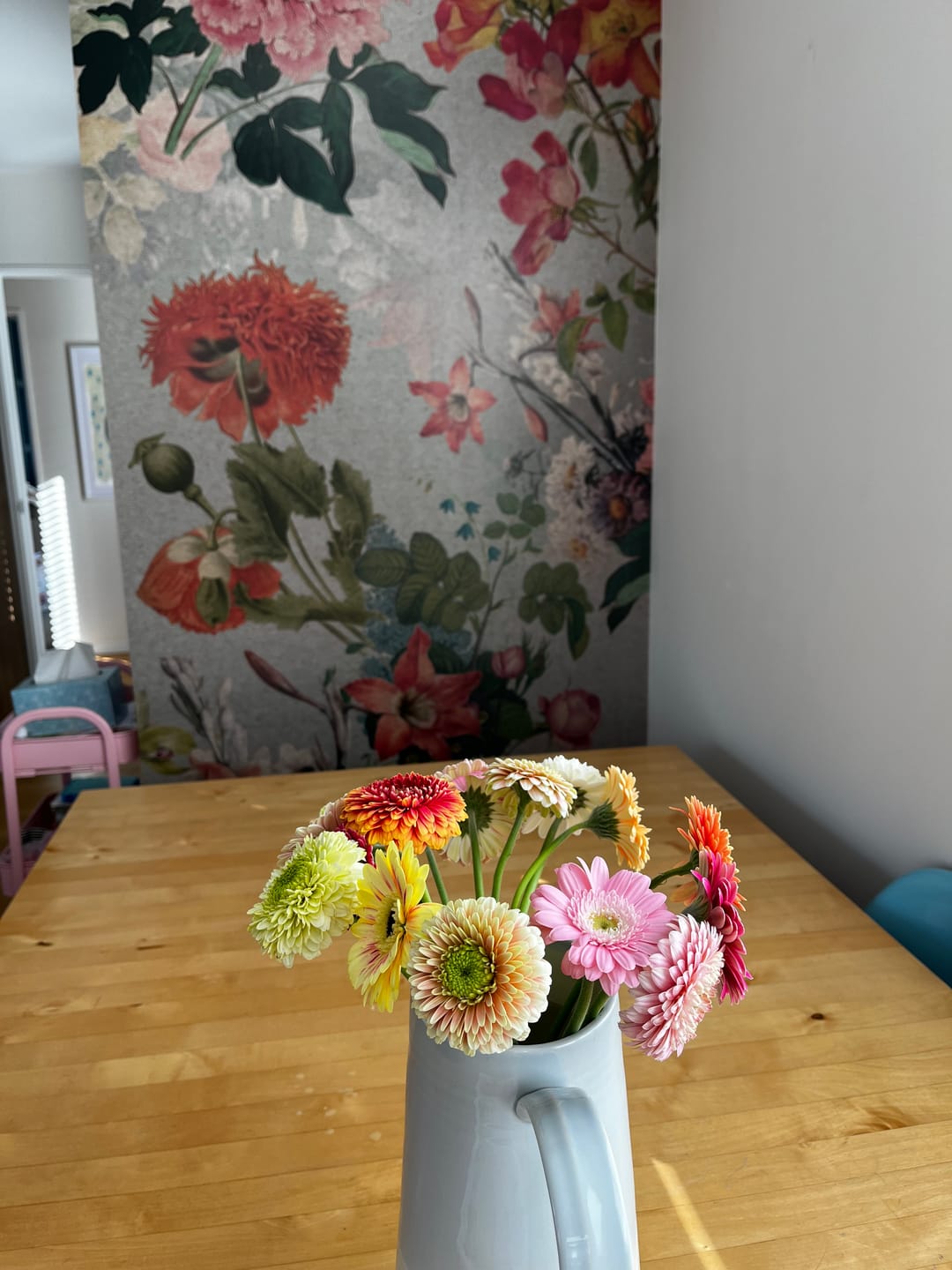 Customer photo review of Vintage Flowers - Pink  - Custom Sized Wallpaper Mural (per m2)