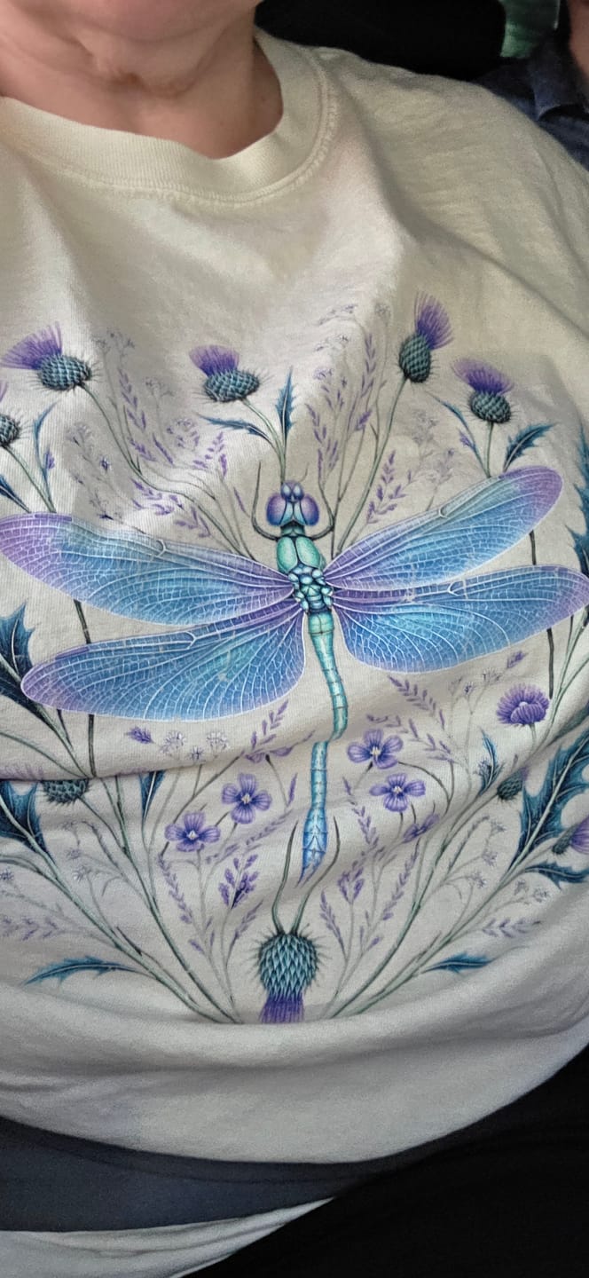 Customer photo review of Dragonfly Thistle T-Shirt