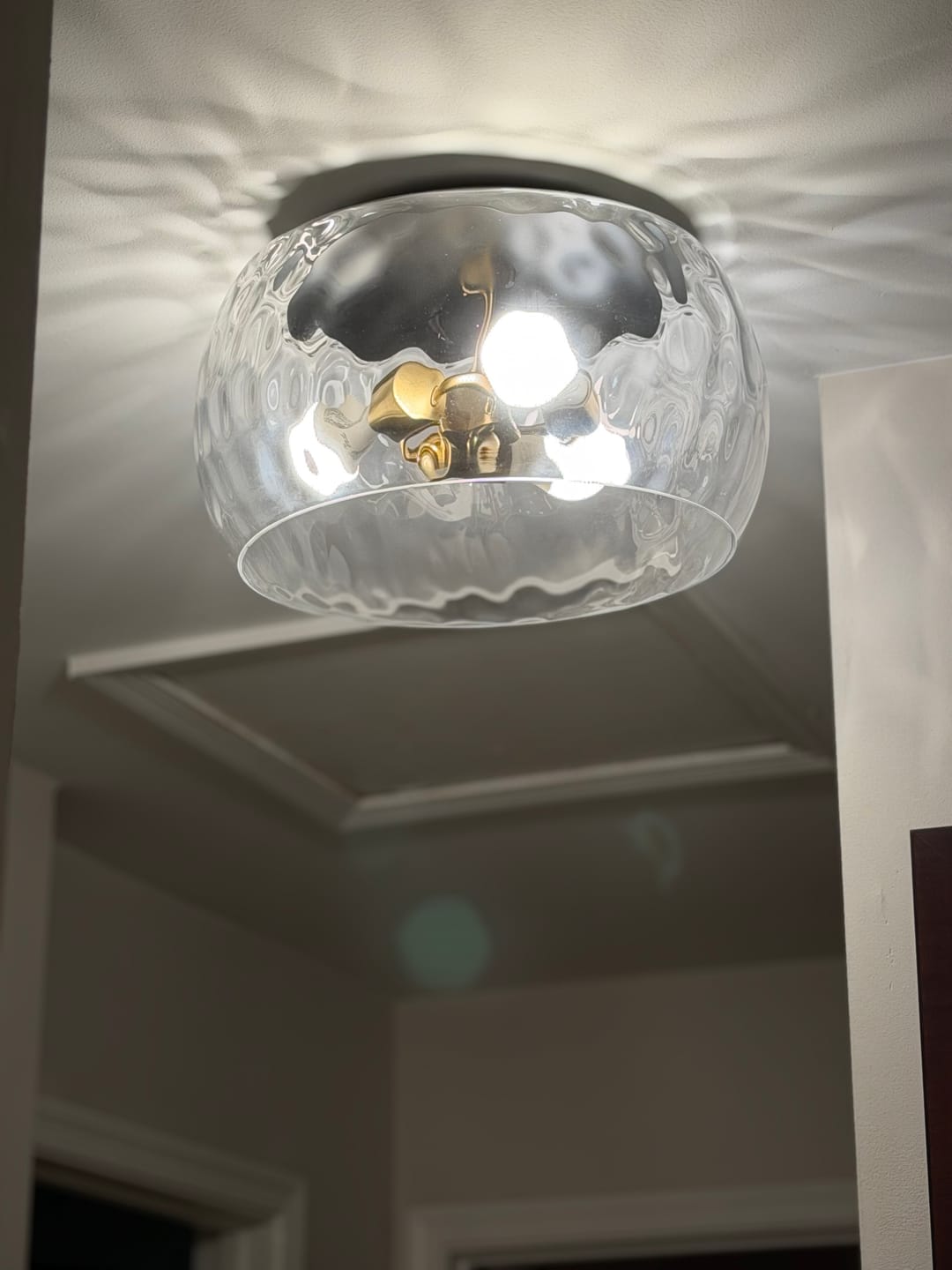 Customer photo review of 3-Light Wide Bowl Hammered Glass Round Flush Mount