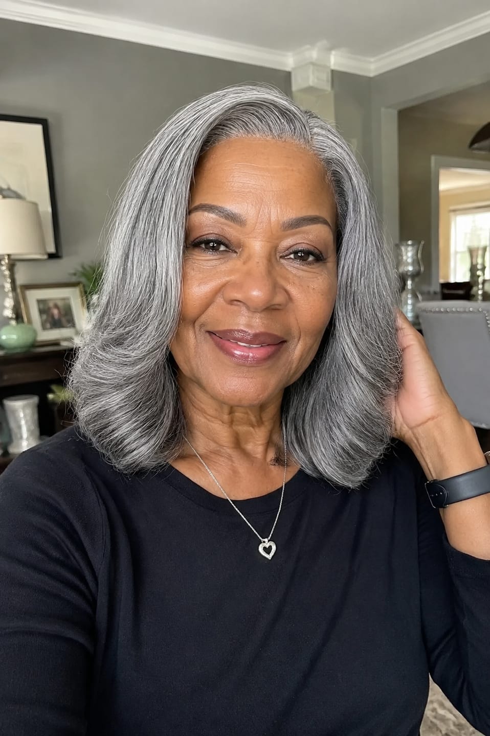 Customer photo review of Luvwin Dark Gray Color Salt & Pepper Custom Wavy Hair 5x5 Pre-cut Lace Bob Wig For Seniors