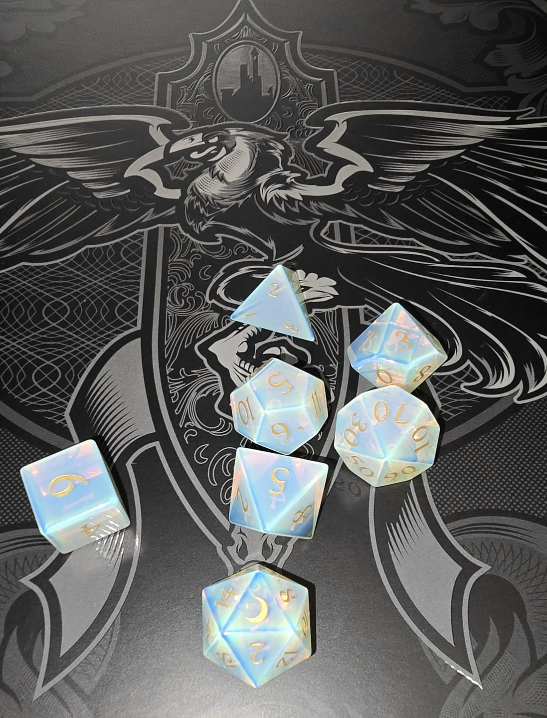 Customer photo review of Opalite Dice Set - Moon Style