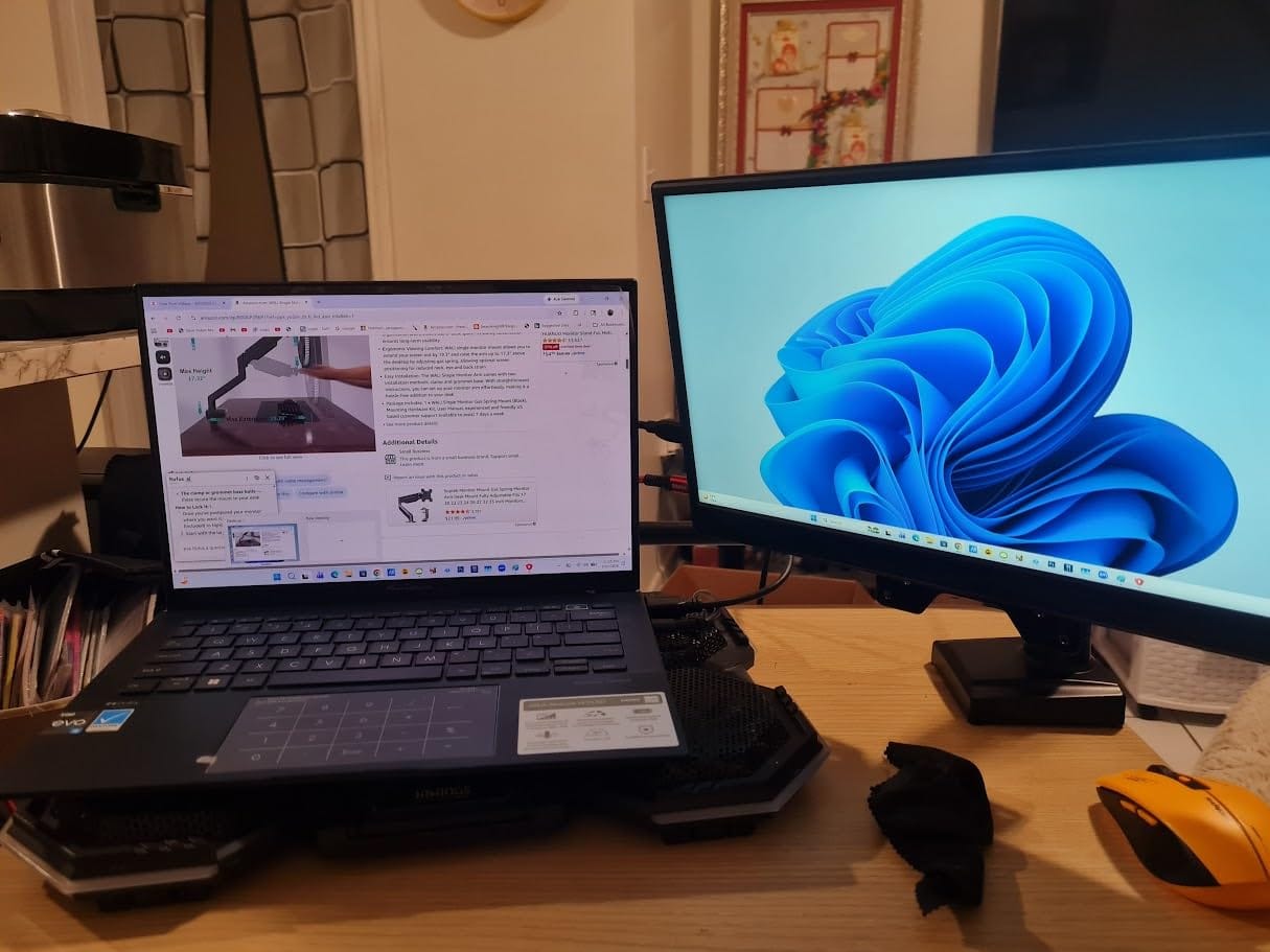 Customer photo review of 2-in-1 Laptop & Monitor Desk Mount