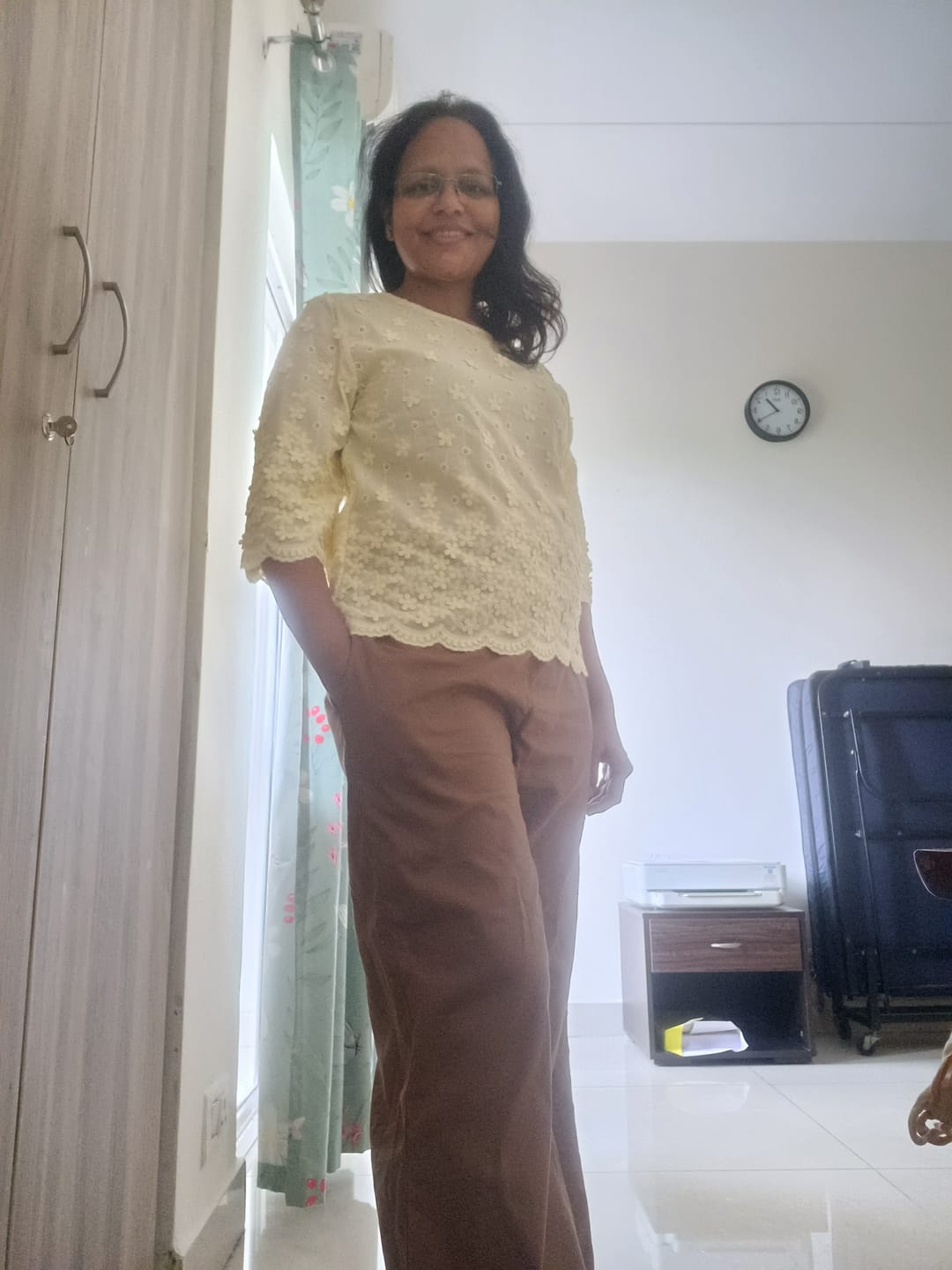 Customer photo review of Women Coffee Brown Airy Linen Wide Leg Pant