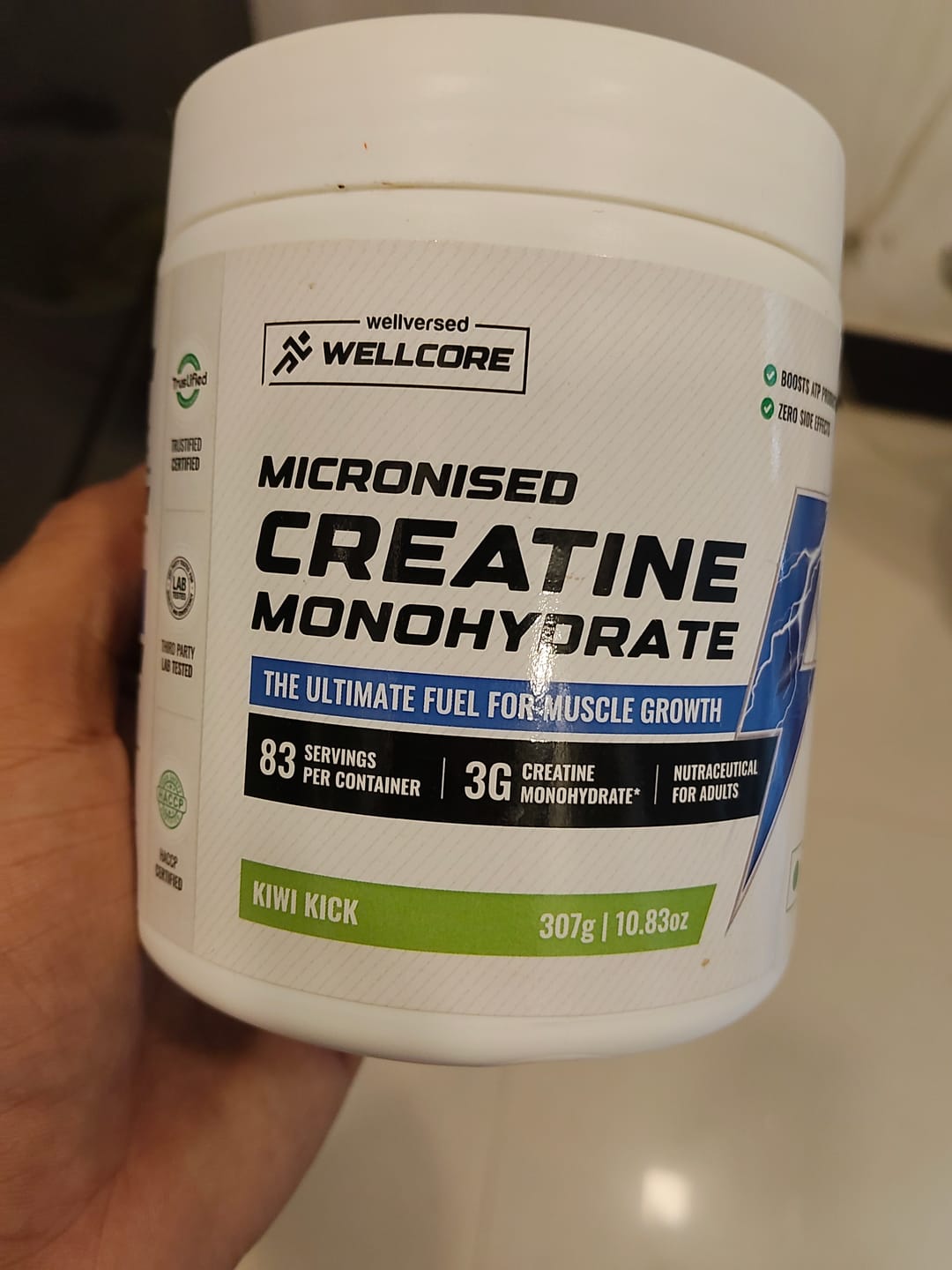 Customer photo review of Wellcore - Micronised Creatine Monohydrate (83 Servings, Kiwi Kick) + Premium Steel Shaker