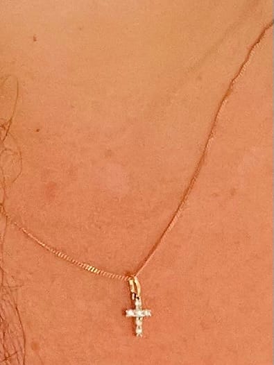 Customer photo review of Diamond Cross Pendant in 9ct Yellow Gold