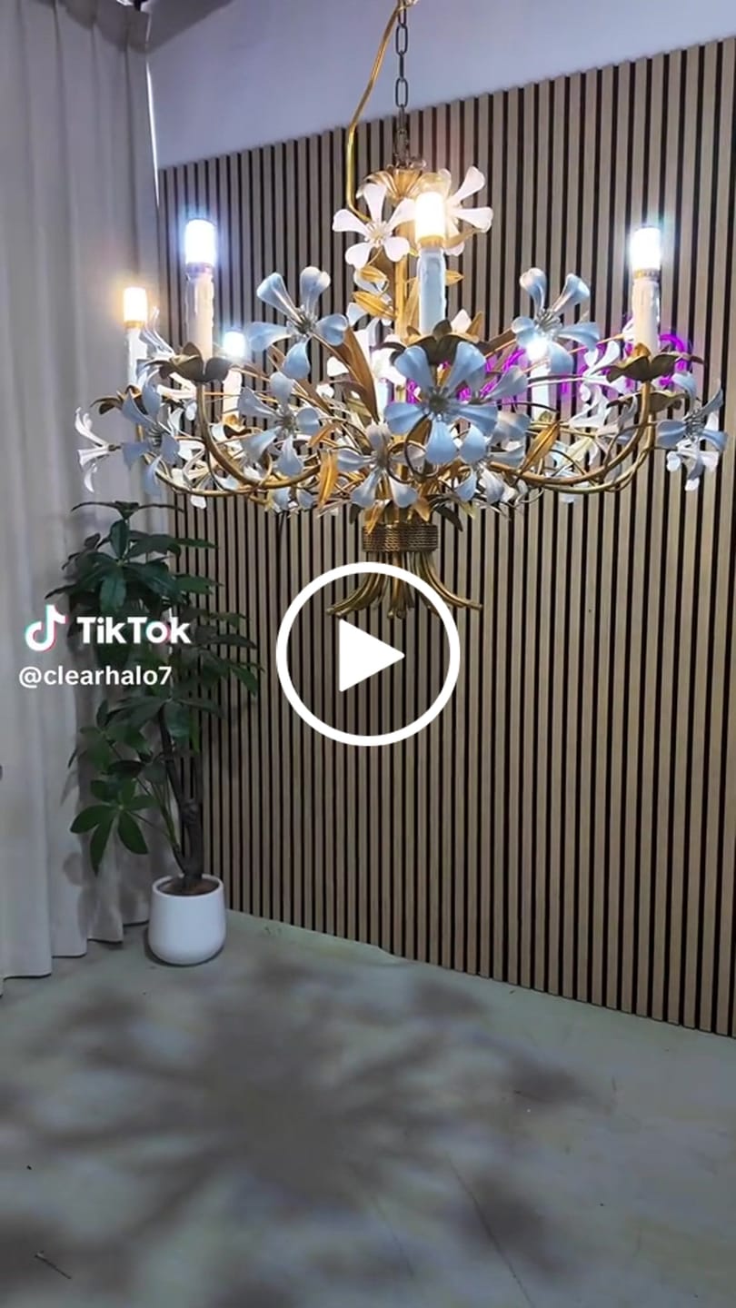 Customer video review of Brass 8 Lights Chandelier Light Traditional Metal Flower Hanging Light Fixture for Living Room