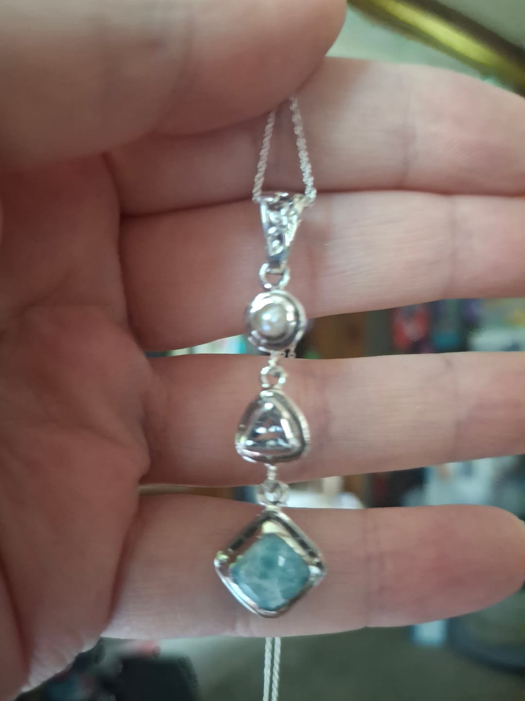Customer photo review of Silver Larimar Necklace