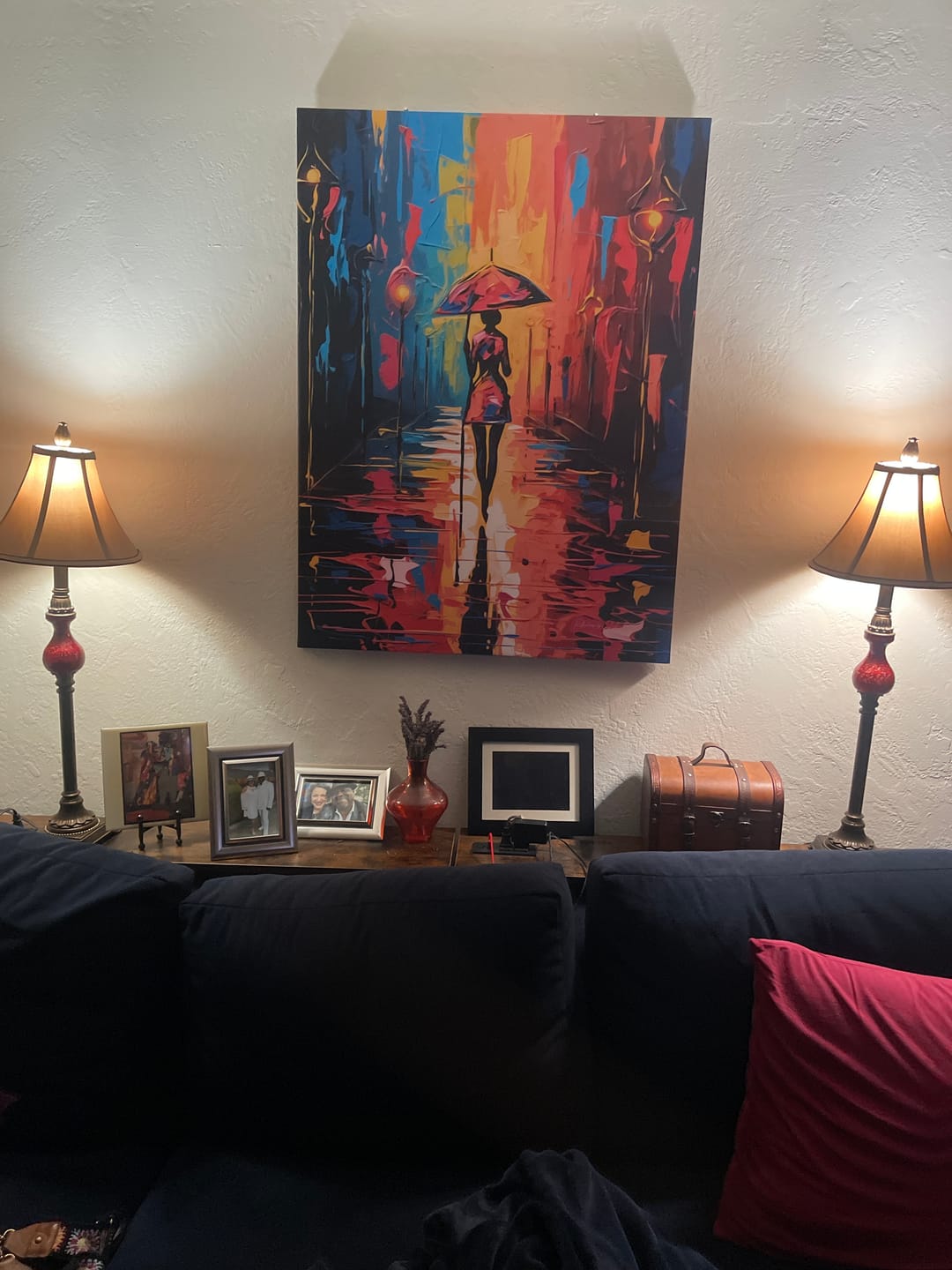 Customer photo review of Walking In the Rain | Stretched Canvas Print Wall Art | Black Art | African American Art