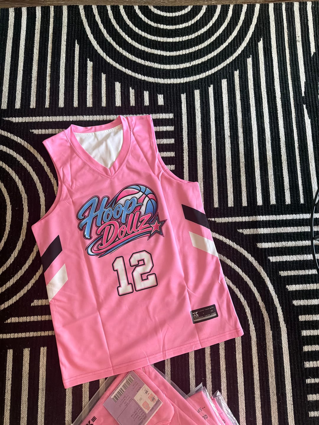 Customer photo review of Custom Pink White  Double Side Tops Athletic Basketball Jersey
