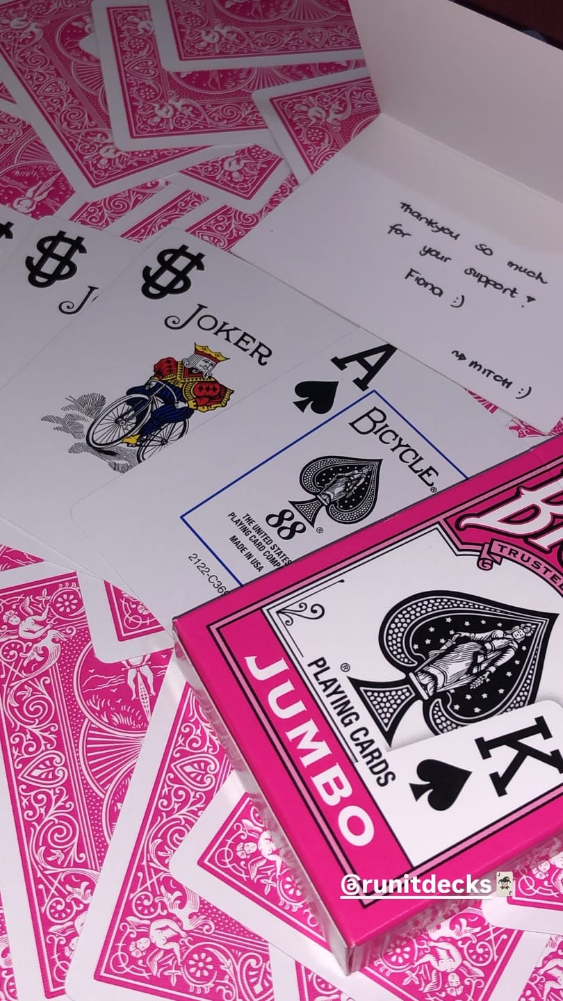 Customer photo review of Bicycle Colored Rider Back Jumbo Index Fuchsia Playing Cards