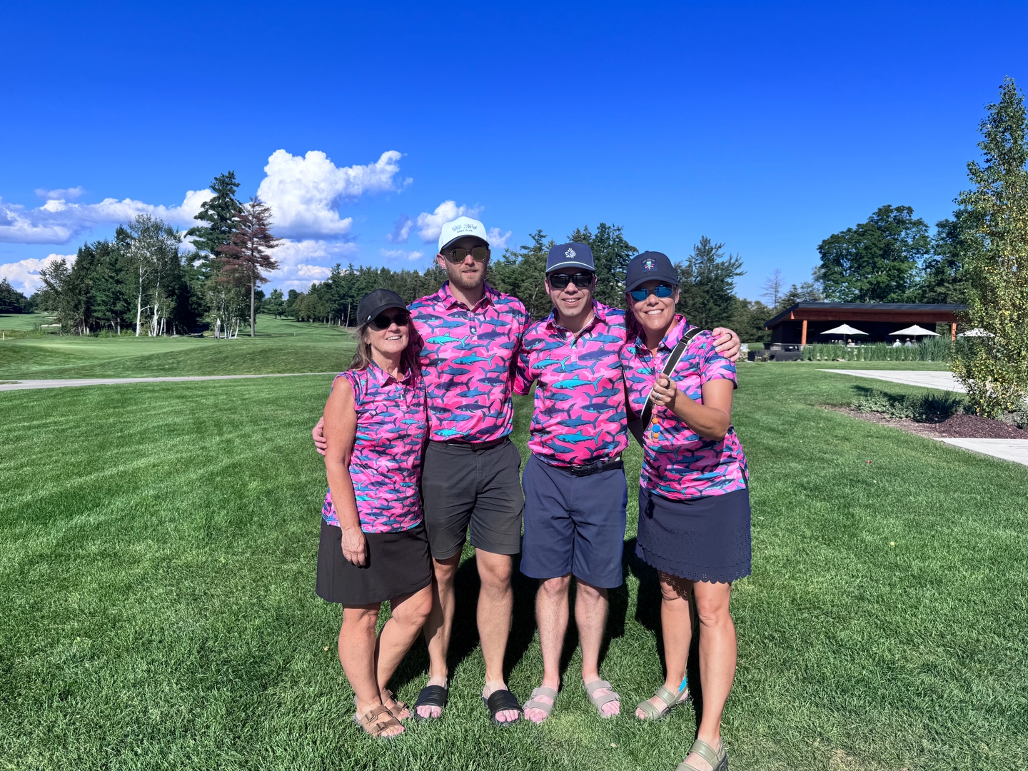 Golf Polo Couple Family set Electric Sharks Pink tournament golf outfit inspiration from Golf Gentry