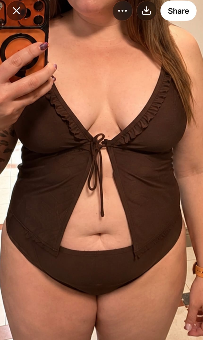 Customer photo review of LILY-TANKINI Cacao Ruffle Triangle Tankini Top
