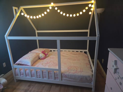ARY Classic House Bed set up in a customer's room with string lights