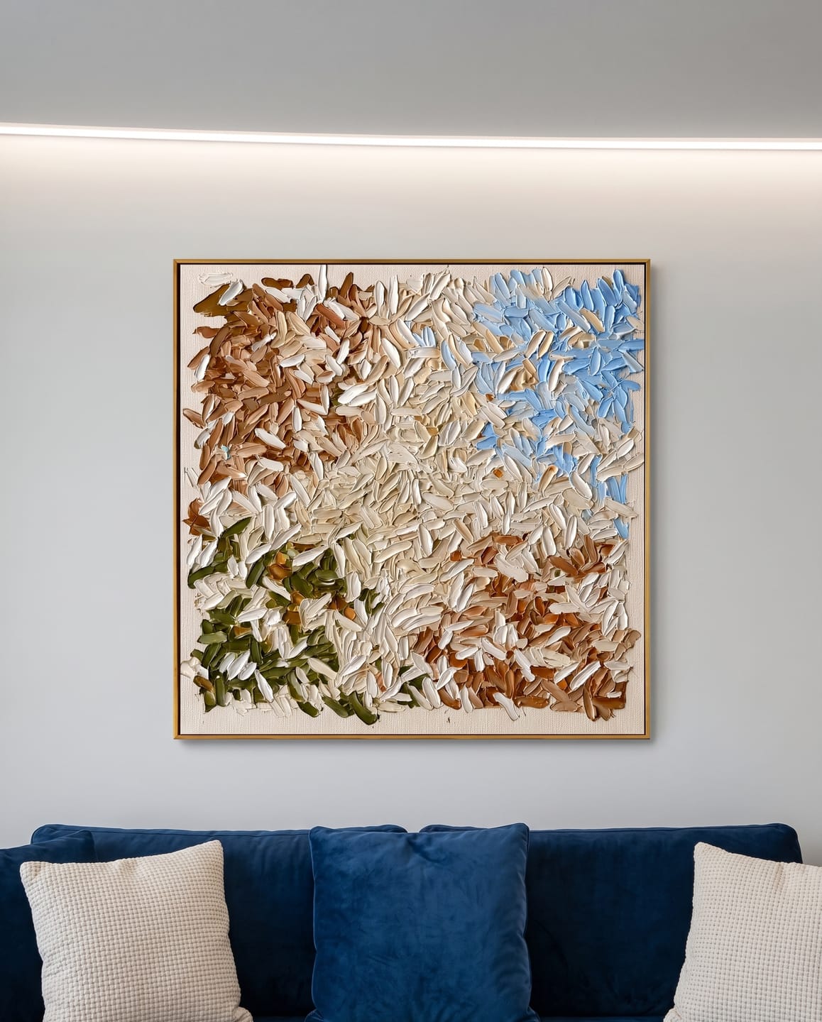 Customer photo review of "Petal Harmony" – Cream Floral Textured Abstract Painting
