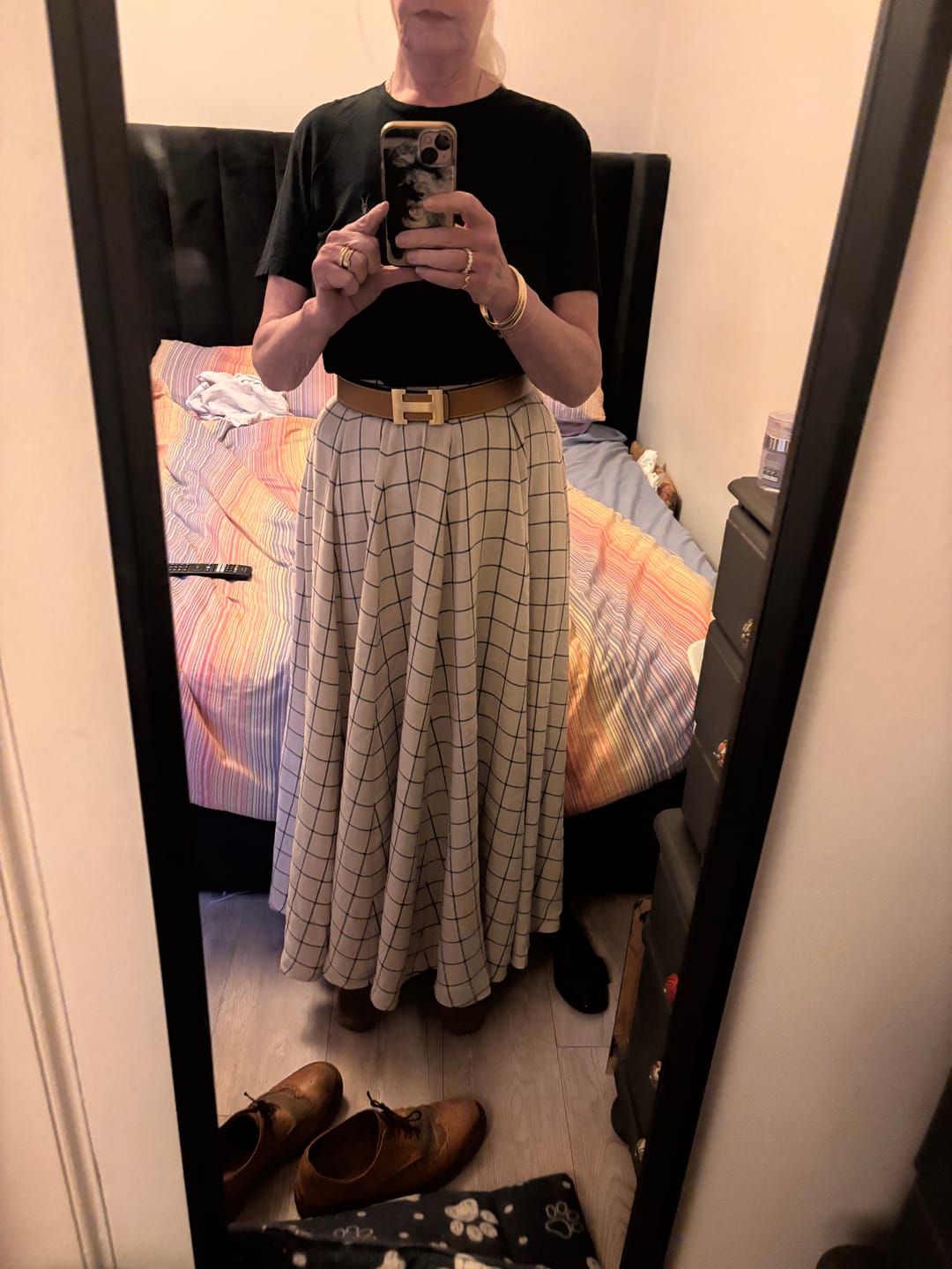 Customer photo review of Plaid Linen Maxi Circle Skirt - Pleated A-Line | Xiaolizi 6899