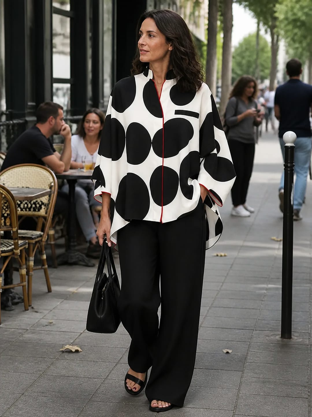 Customer photo review of Polka-Dot Contrast Color Three-quarter Sleeves Loose Stand Collar Blouses&shirts Tops