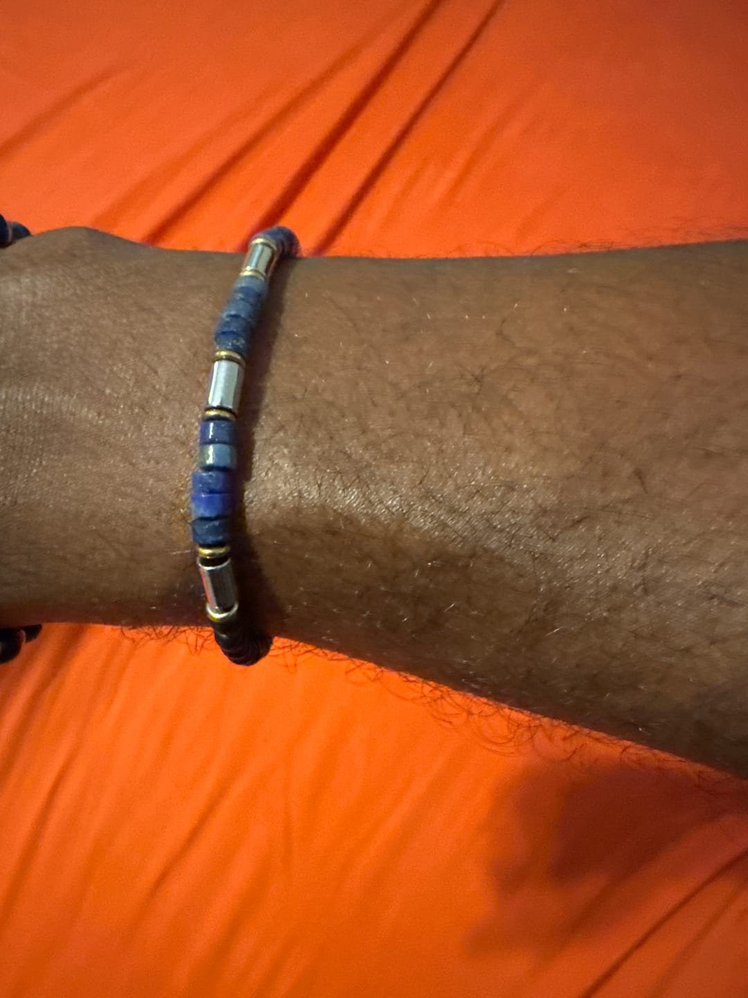 Customer photo review of Natural Lapis Lazuli Bracelet for Men – Genuine Lapis, Black Obsidian & Hematite Gemstone Bracelet