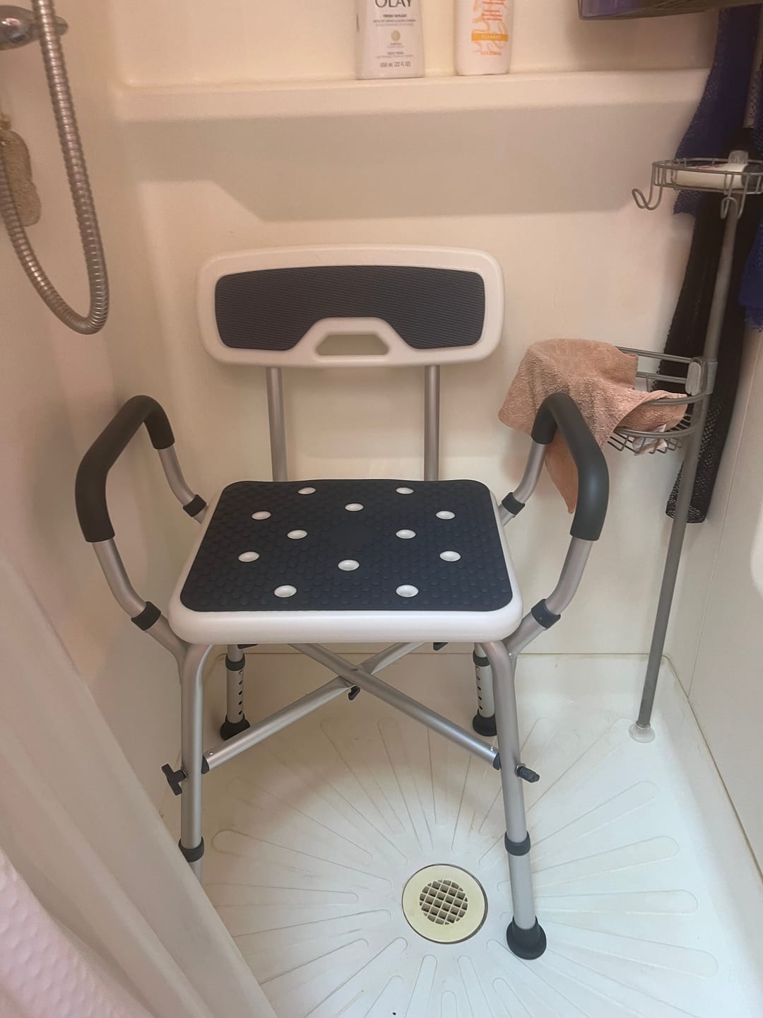 Customer photo review of Heavy Duty Shower Chair with Arms (450lb Capacity)