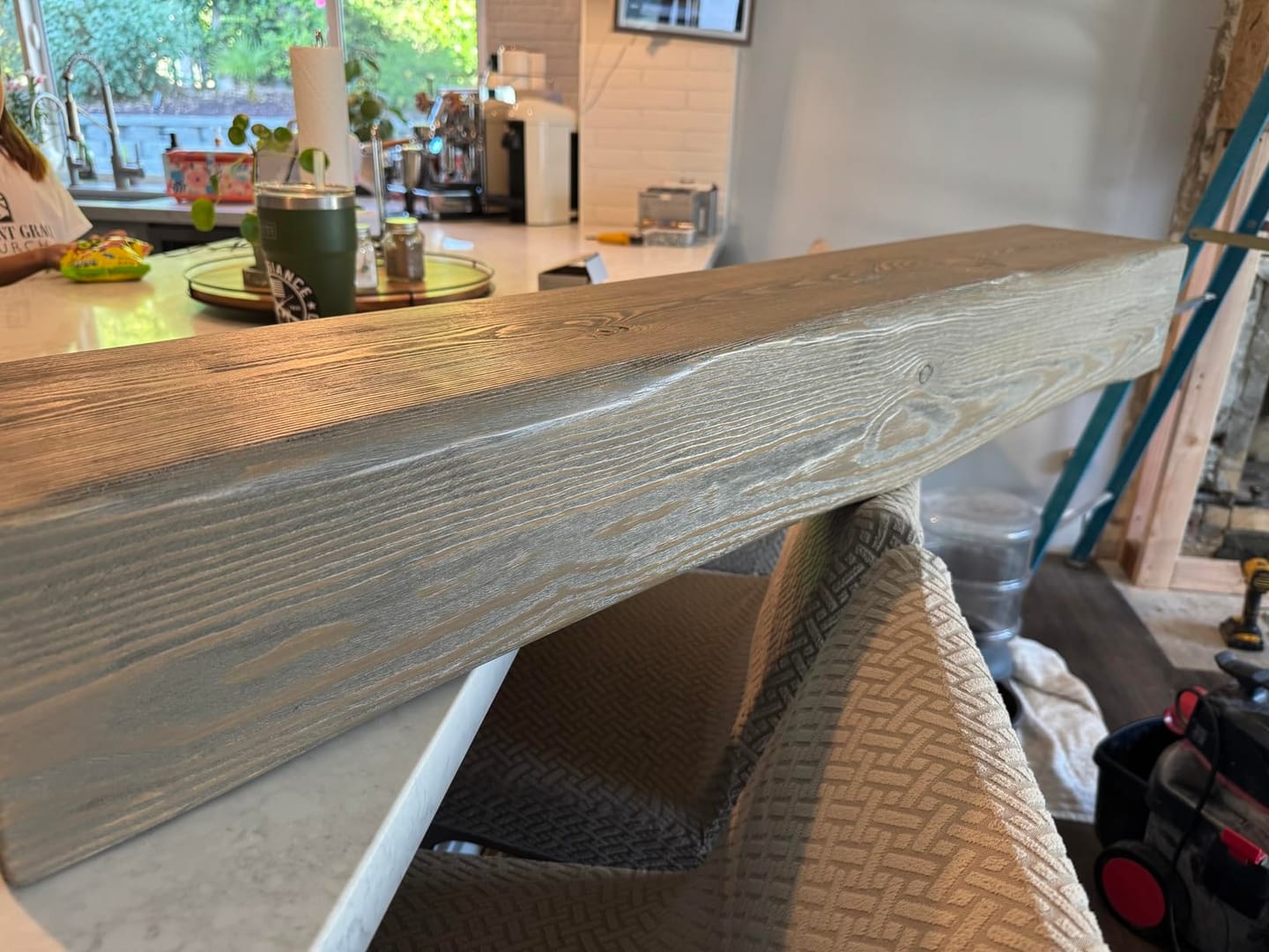 Customer photo review of 60" Handcrafted Real Wood Fireplace Mantel