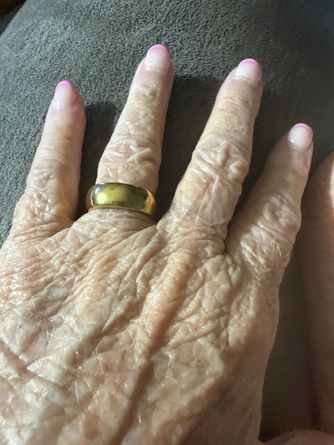 Customer photo review of 7mm - 14k Yellow Gold Tungsten Wedding Band, High Polish Dome Shape, Anniversary Ring
