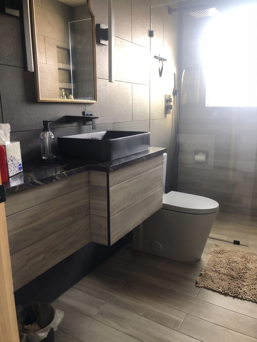 Customer photo review of Gota – Light Gray Modern One-Piece Toilet with Dual Flush & Soft-Close Seat