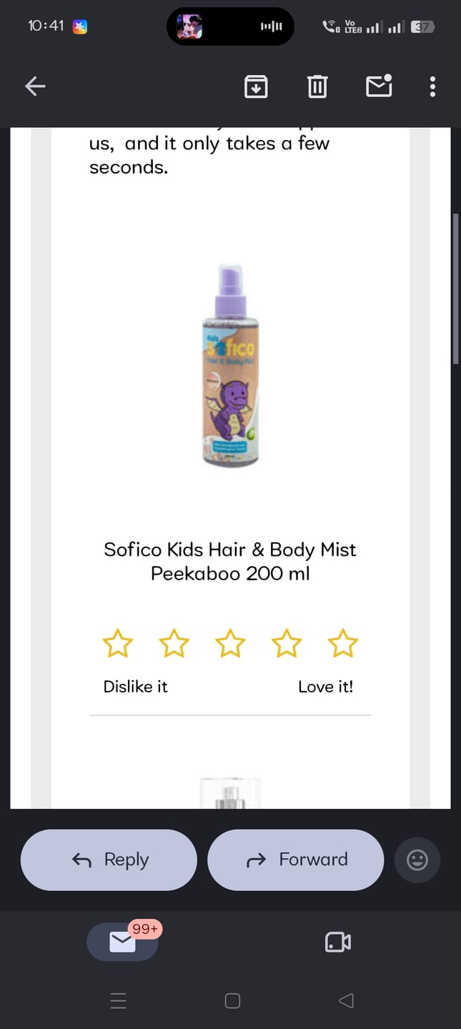 Customer photo review of Sofico Kids Hair & Body Mist Peekaboo 200 ml